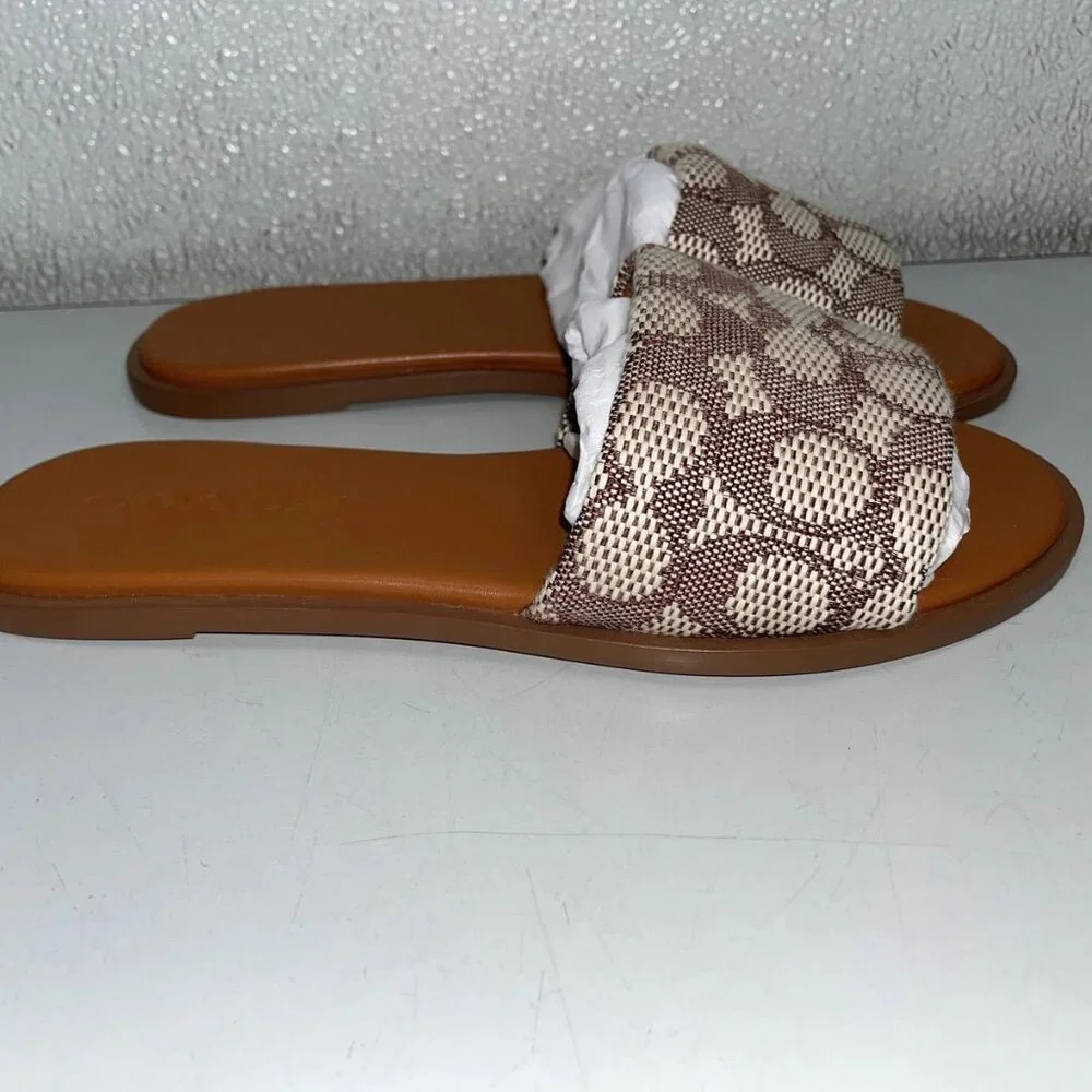 Coach Brown and Cream Signature Slide Sandals